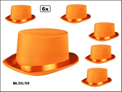6x Hoge hoed Oranje mt.58/59 - Kids en/of dames - Themafeest festival party fun