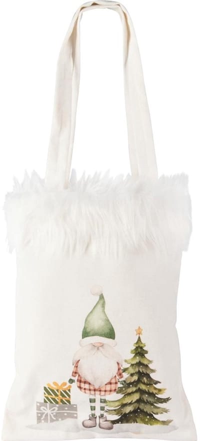 Dekoratief | Zakje m/santa/boompje, wit/groen, stof, 21x47cm | A255515