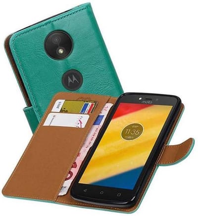 Zakelijke Book Case Telefoonhoesje Geschikt voor de Motorola Moto C - Portemonnee Hoesje - Pasjeshouder Wallet Case - Groen