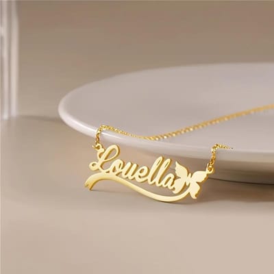 Gepersonaliseerde Custom Naam Hanger Ketting Met Vlinder Lint Roestvrij Staal Ketting Custom Sieraden Verjaardag Jubileum Cadeau gray