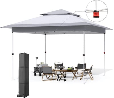 Paviljoen – Luifel - Koepeltenten - Voortent - Zonnewering - Pop-up - 3.6 x 3.6 m - Stahoogte 3 m - Voortent, Tuintent, Zonnescherm, Partytent, Windscherm, UV-bescherming 50+ – Outdoor, Camping, Tuin – Kamperen – Grijs