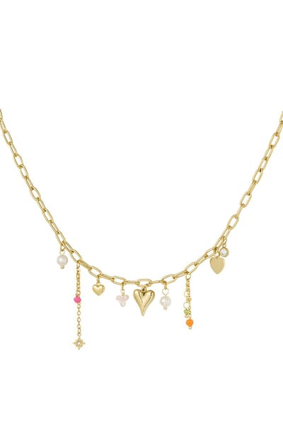 Bedelketting - Stainless Steel - Parel - 39+5 cm - Goudkleurig