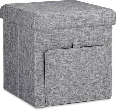 opvouwbare poef - met opbergruimte - klep - stof - voetenbank - deksel - modern - 38x38x38 cm - grijs