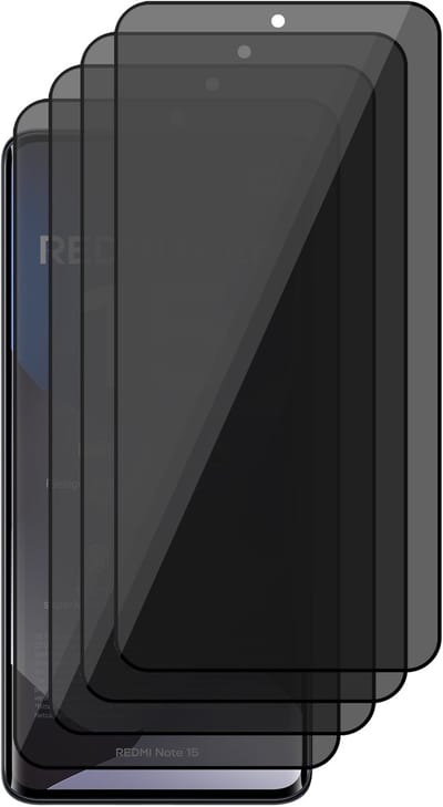 Privacy Screenprotector geschikt voor Xiaomi Redmi Note 15 4G / Note 15 5G / Poco M8 5G – 4 Stuks – Full Cover Gehard Glas – Anti Inkijk – Privacy Filter
