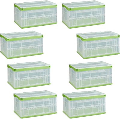 8 x vouwkrat met deksel transparant - 60 liter - boodschappenkrat - vouwbaar