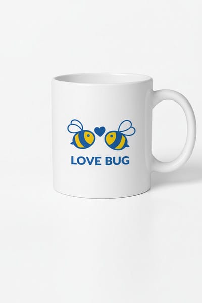 Lieve Bijen Love Bug Mok - Romantisch Geel Blauw Design Cadeau