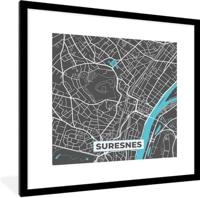 Fotolijst incl. Poster - Suresnes - Frankrijk - Plattegrond - Stadskaart - Kaart - 40x40 cm - Posterlijst