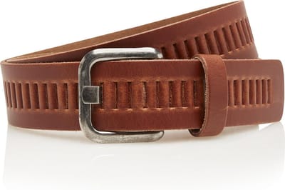 Timbelt Leren Geperforeerde Riem voor Sleufjesriem Dames en Heren - Breedte 4 cm - Sleufjes Riem Echt Leer - cognac - Riemmaat 105 - Totale lengte 120 cm