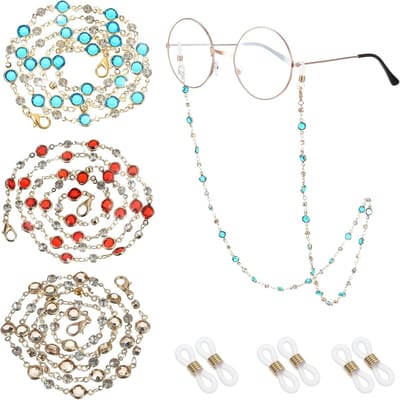 3 Stuks Brillenhouders om de Hals, Stijlvolle Kralenketting en Sleutelkoord voor Brillen, Vintage Nekband voor Vrouwen en Mannen met Kristallen Lenzenvloeistof