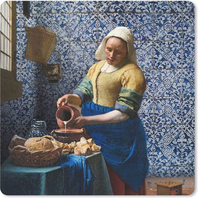 Muismat 20x20 cm - Mousepad Melkmeisje - Delfts Blauw - Vermeer - Schilderij - Oude meesters - Muismatten