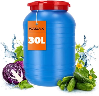 KADAX Plastic vat 30 l, grote watercontainer met deksel, multifunctionele trommel met brede opening voor augurkengisting en voedselopslag (blauw)