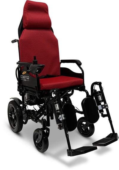 COMFYGO X-9 Elektrische Rolstoel Lichtgewicht Opvouwbaar ,Automatisch verstelbare rugleuning en elevating leg rests, Draadloze afstandsbediening , 20 AH Li-ion Accu, Bereik tot 30 km, Rood
