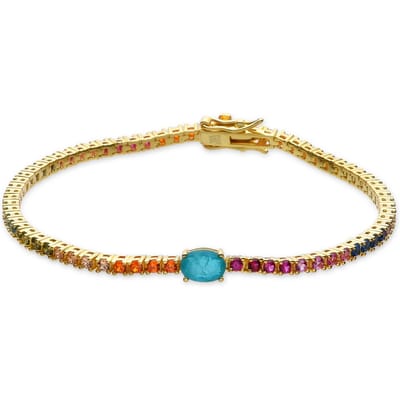 Luxenter Armband van 925 sterling zilver en veelkleurige zirkonia met 18-karaats geelgoud afwerking - Genzol