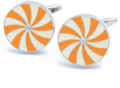 Manchetknopen - Rond met Wit en Oranje Spinwiel Design