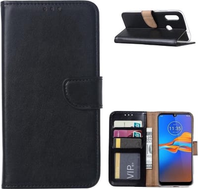 LuxeBass Hoesje geschikt voor Motorola E6 Plus / E6S - Bookcase Zwart - portemonnee hoesje - telefoonhoes - gsm hoes - telefoonhoesjes