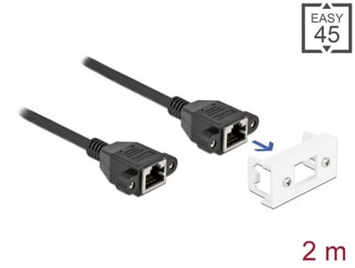 Delock Network Extension Cable for Easy 45 Module S/FTP RJ45 jack to RJ45 jack Cat.6A 2 m black