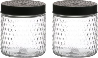 Urban Living Voorraadpot/bewaarpot Roma - 2x - 500 ml - glas - zwart - D12 x H12 cm