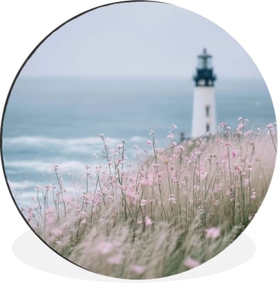 WallCircle - Wandcirkel - Muurcirkel - Vuurtoren - Klif - Zee - Bloemen - Aluminium - Dibond - 30x30 cm - Binnen en Buiten
