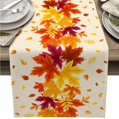 Herfsttafelloper Oranje Aquarel Esdoornblad Retro Tafelkleed Bruiloftsdecoratie Vakantie Diner Koffietafeldecoratie Placemat 150x33cm multi
