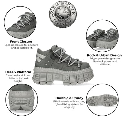 New Rock M-106WALL-C63 Grijze leren Urban Gothic enkellaarsjes