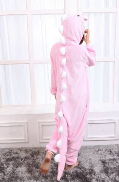 KIMU® Onesie Lichtroze Draak Pak - Maat XS-S of 152-158 - Drakenpak Dino Kostuum Roze Pak - Dinosauruspak Jumpsuit Zacht Huispak Dames Heren Festival