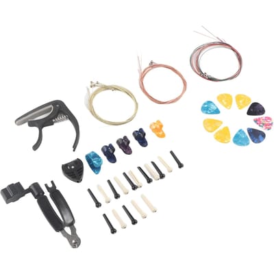 Kit d'accessoires pour guitare 3 ensembles Cordes en métal Chevilles de chevalet Mécanique Capodastre Plectres Pack de remplacement gray