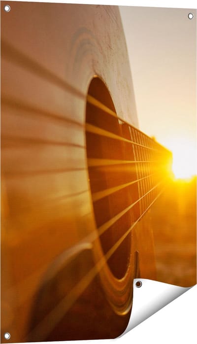 Gards Tuinposter Gitaar Spelen tijdens Zonsondergang - 60x90 cm - Tuindoek - Tuindecoratie - Wanddecoratie buiten - Tuinschilderij