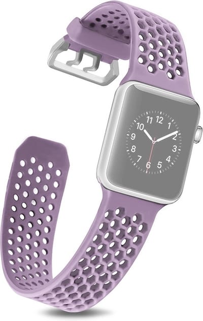 By Qubix - Geschikt voor Apple Watch bandje - Bandje met gaatjes - Lichtpaars - Geschikt voor Apple Watch 44mm / 45mm / 46mm / 49mm (Ultra 1,2 en 3) - Smartwatch bandje