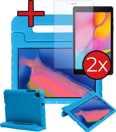 Hoesje - Geschikt voor Samsung Galaxy Tab A 8.0 (2019) - Met 2x Screenprotector - Kinderhoes - Shockproof Bumper - Kidsproof Case - Tablethoes - Kinder Hoes Cover - Blauw