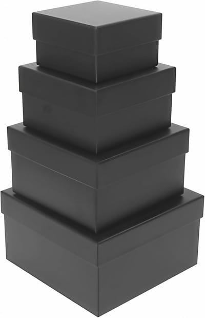 Grote Nestdozen met Deksels - Set van 4 Gift Boxes in Diverse Maten (9,4 cm - 16,3 cm) - Zwarte Geschenkdozen voor Verjaardag, Bruiloft en Kerstfeest