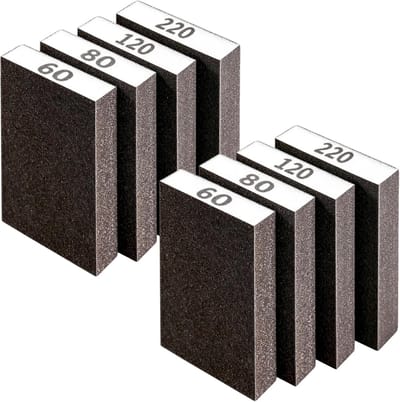 Set van 8 wasbare schuursponzen met verschillende korrelgroottes voor hout en metaal, ideaal voor schuren en afwerken