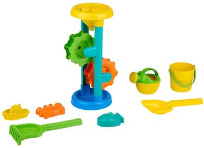 Eddy Toys Strandspeelset met Watermolen Gieter Schep Hark Boot Zandvormpjes – Strand Speelset Kinderen – Zand en Water Speelset – Buitenspeelgoed