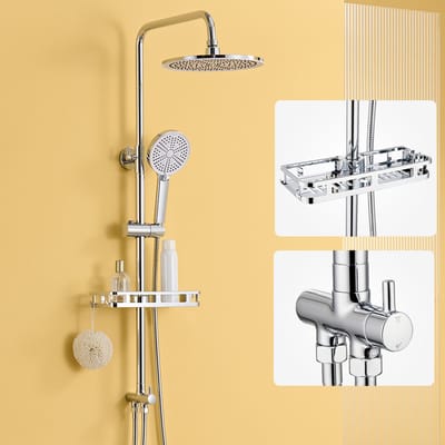 Auralum max Douche Set - Douchesysteem Met Omstelling Voor Wandmontage - Met Doucherek - 10 inch Douchekop - Handdouche met 4 functies - Waterbesparend - Chroom