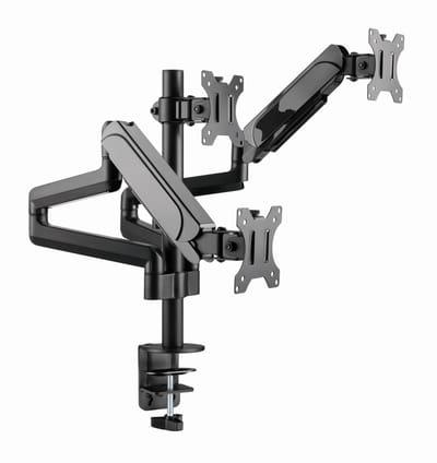 Gembird Verstelbare Triple Monitor Bureaubeugel – Full-Motion Arm voor 3 Monitoren tot 27 Inch, Ergonomisch Kantelbaar, Zwenkbaar & Rotatie, VESA Compatibel, Zwart