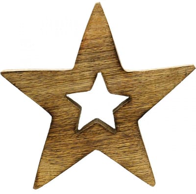Houten ster gevlamd houten decoratie Kerstster staand 15cm