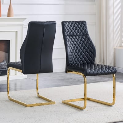[Set van 2] Eetkamerstoelen met zwart ruitpatroon: Hoge rugleuning + comfortabel zitkussen, goudkleurig metalen frame, antislip en duurzaam, geschikt voor restaurants etc.