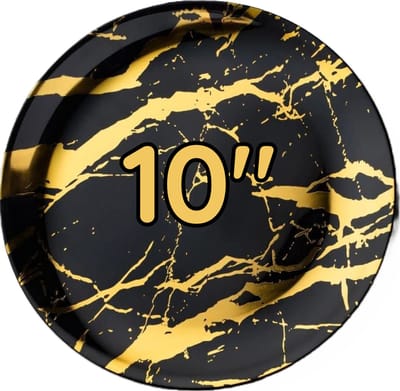 50 Marble design Herbruikbare feest borden 10" - goud en zwart Premium borden - verjaardag, feesten, bbq enz - wegwerp ronde borden