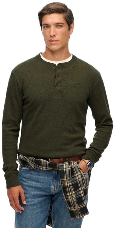 Superdry - Vintage Logo Middelzwaar Halve Knoop Shirt - Heren - Tops