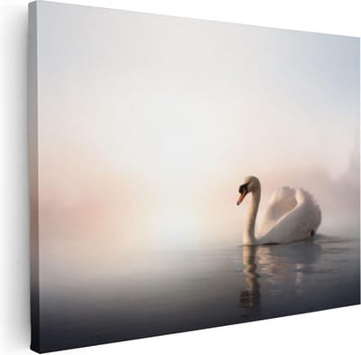 Artaza Canvas Schilderij Zwaan - 40x30 cm - Klein - Wanddecoratie Vogels - Muurdecoratie Woonkamer - Kamer Accessoires Zon