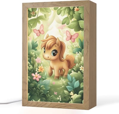 Nachtlampje 20x30 cm - Kinder lampje - Pony - Bruin - Cartoon - Vlinders - Tafellamp kinderkamer - Slaapkamer lamp - Bedlamp kinderen - Kinderlampje stopcontact - Wandlamp babykamer - Nachtlampjes