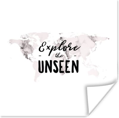 Poster 30x30 cm - Wereldkaart - Quote - Marmer - Posters - Kamer decoratie - Wanddecoratie woonkamer - Muurdecoratie slaapkamer