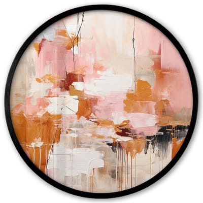 Poster in lijst Rond - Fotolijst 40x40 cm - Posters - Verf - Roze - Oranje - Abstract - Kunst - Ronde posterlijst zwart - Decoratie - Wanddecoratie woonkamer - Muurdecoratie slaapkamer