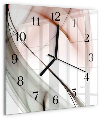 Tulup Wandklok - Abstractie Wandklok Glas Met Motief - 30x30 cm - Bruin Decoratieve Glazen Klok - Zwarte Handen - Vierkante Wandklok - Glazen Wandklok Design - Klok Glas Met Opdruk