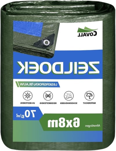 Lichtgewicht Zeil - Zeildoek Tarp - Buiten Beschermen - UV- en Weerbestendig - 6x8m - Legergroen/Blauw
