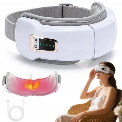 Oogmassager - 4-in-1 Oogmassageapparaat met Luchtdruk + vibratie + warmtetherapie + Bluetooth-muziek - Wit - 5 Modi & Helpt bij ontspanning en slaap