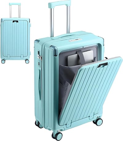 Harde Koffer - Reiskoffer Trolley - Comfortabel Reizen - Voorvak Opening - 24 inch - Cyaan