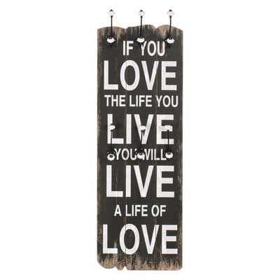 vidaXL - Wandkapstok - met - 6 - haken - LOVE - LIVE - 120x40 - cm
