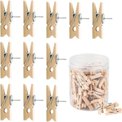 50x Houten Klemmetjes met Pin voor Kurkbord en Fotomuur