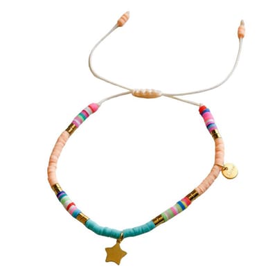 Marama - Ibiza Armband zalm-turquoise - verstelbaar - damesarmband - meisjesarmband - waxcord - boho - minimalistisch armbandje
