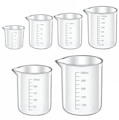 Maatbekers 25ml 50ml 100ml 150ml 250ml 500ml precisie hittebestendige maatbekers met schaalverdeling voor laboratorium, keuken, wasmiddel, chemicaliën